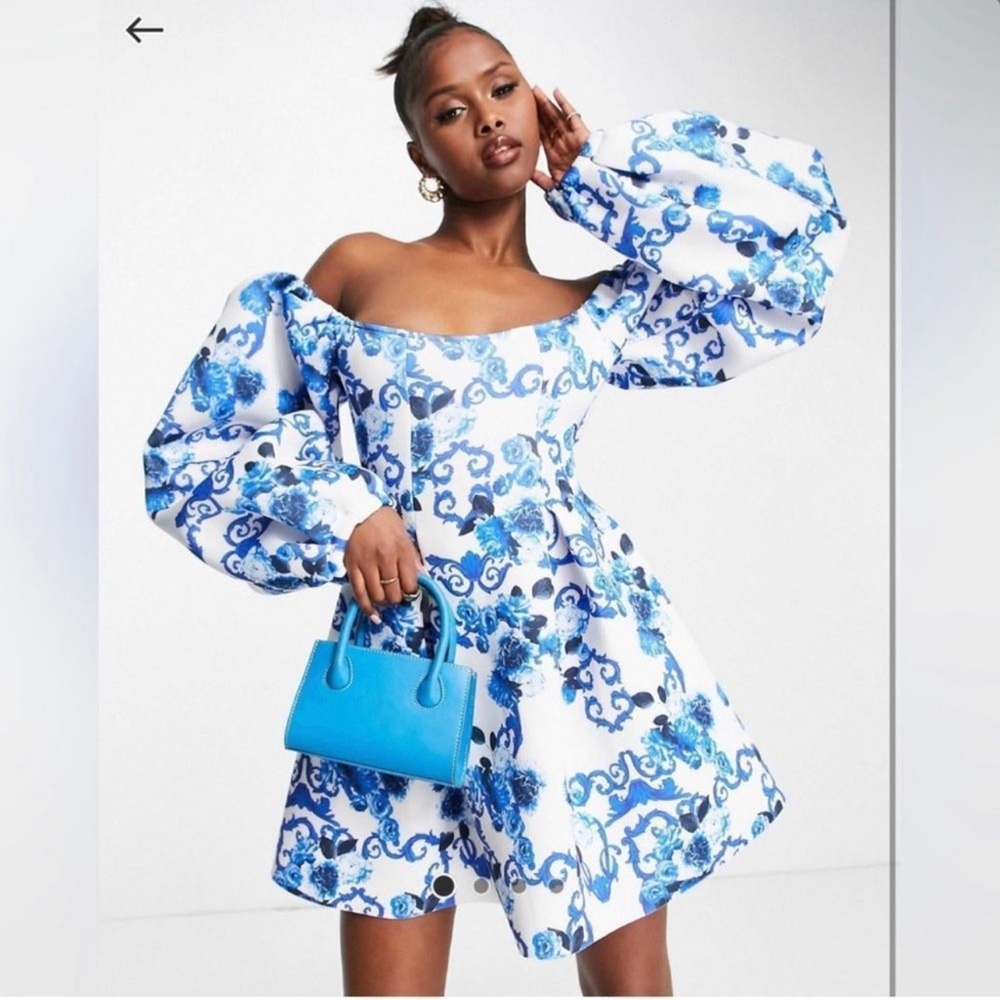 ASOS Mini Skater dress with Blue and White Design